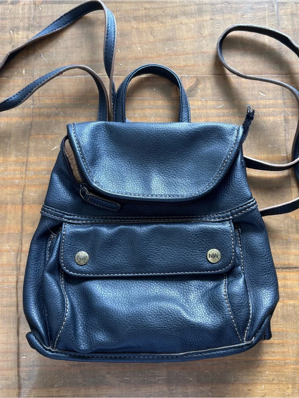 Vintage 90’s Nine West Vegan Leather Mini Backpack Purse-Black-Pebbled-Pockets